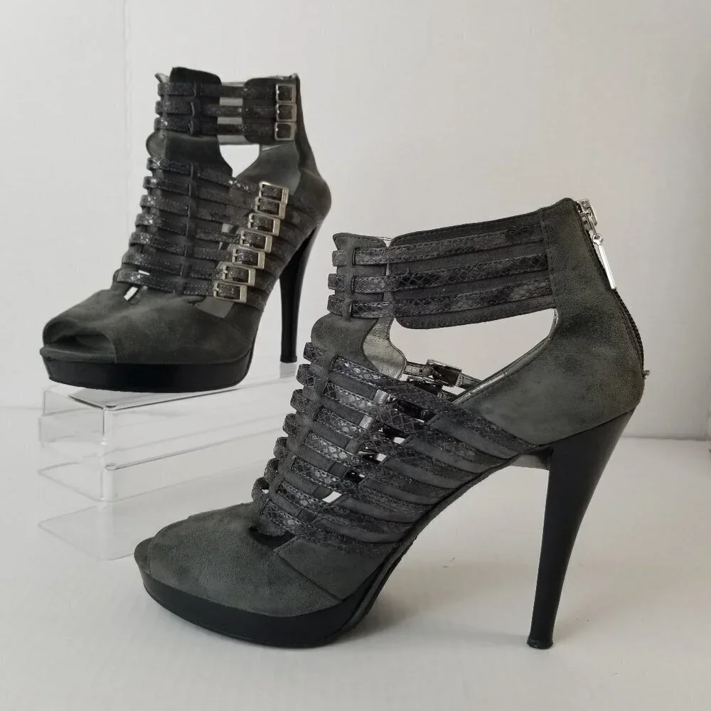 Calvin Klein Danica Platform Stiletto Heels Pumps Grey Suede Date Night Sz 9.5 - Picture 1 of 16